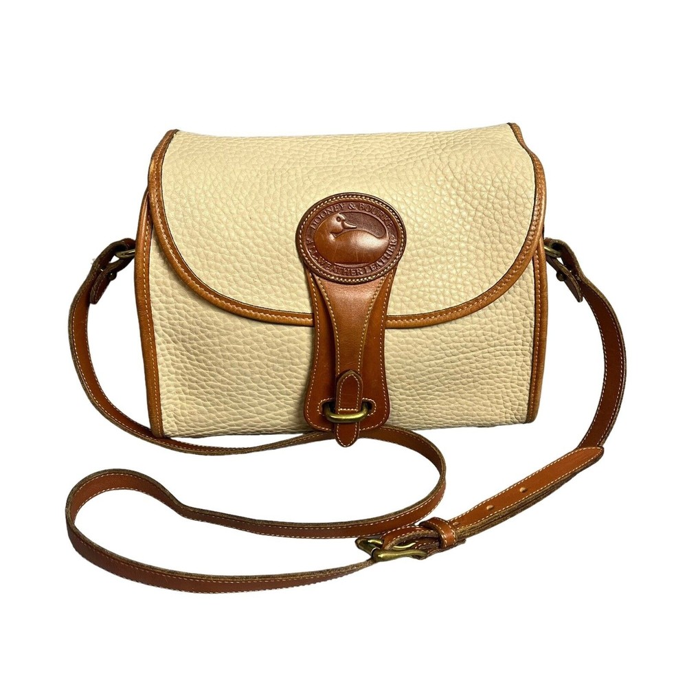 Dooney & Bourkey Vintage All Weather Leather Essex Cross Body Hand Bag Ivory USA